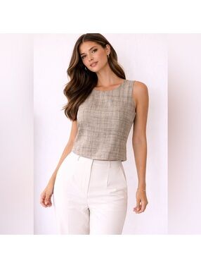 Eileen Fisher Luxury Silk Cropped Tank Top Preppy Blouse XXS Double Layer